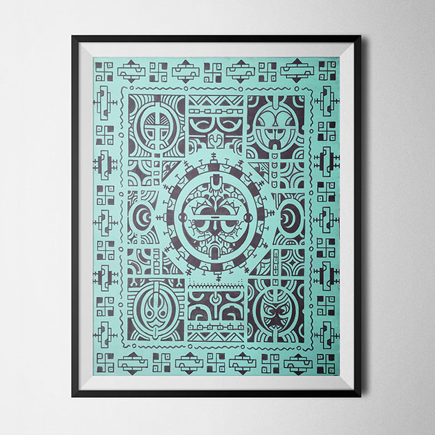 qda design referenz: Polynesian Pattern; Acryl auf Leinwand